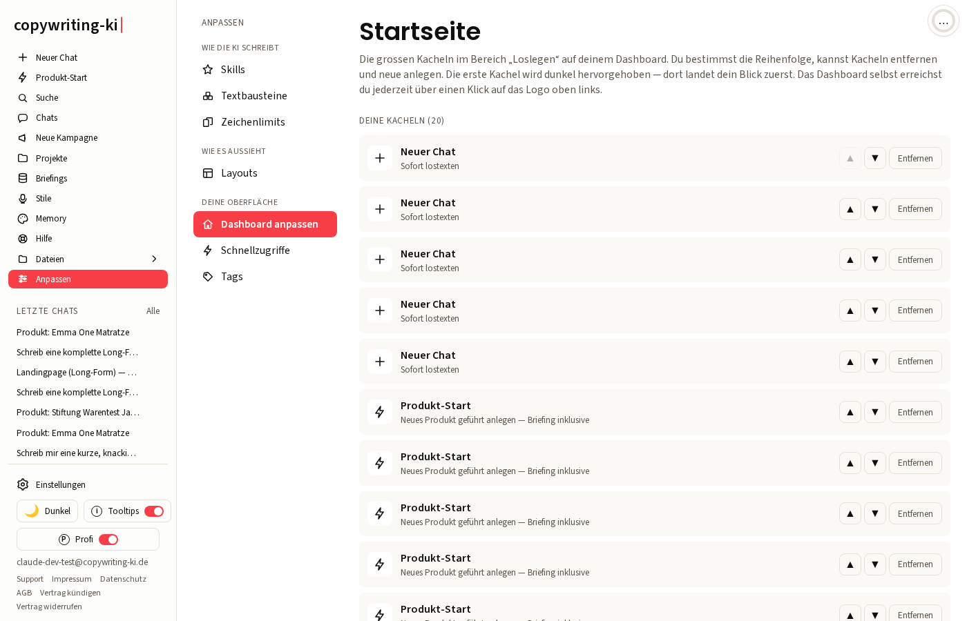 Die Seitenleiste links ist deine Schaltzentrale